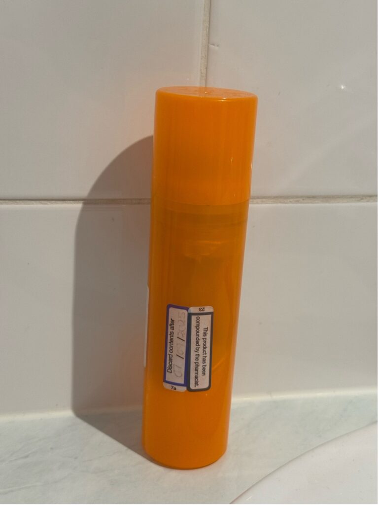 bottle of progesterone cream from the compounding chemist 