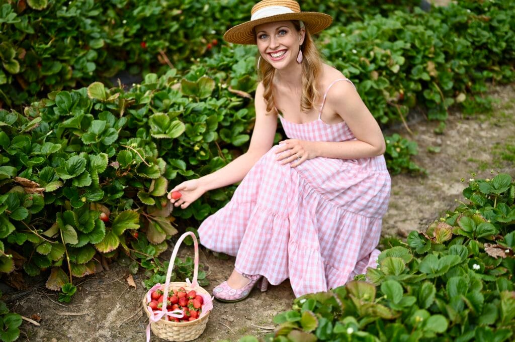 Victoria-Rose midway through picking strawberries at the Beerenberg Farm. 