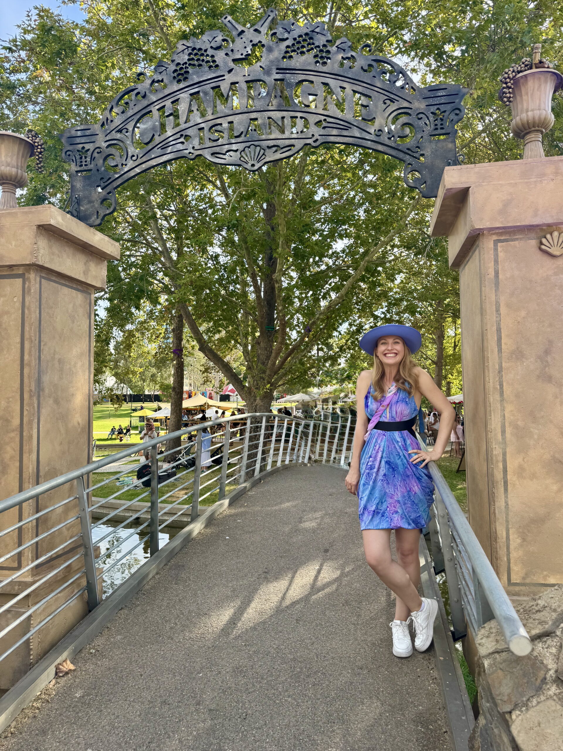 Victoria-Rose Paris looking happy at the entrance to champagne island at the Fringe festival. 